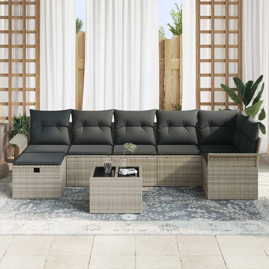 Ensemble de canapé de jardin 8 pcs Gris clair polyrotin - 3