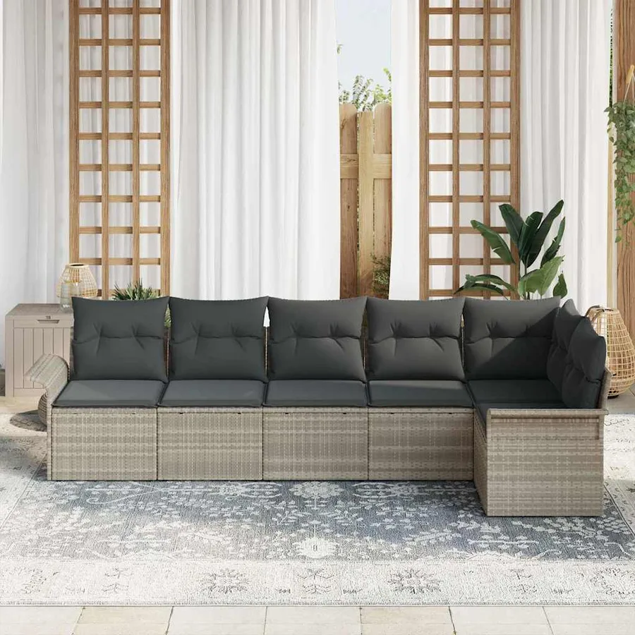 Ensemble de canapé de jardin 6 pcs Gris clair polyrotin - 3
