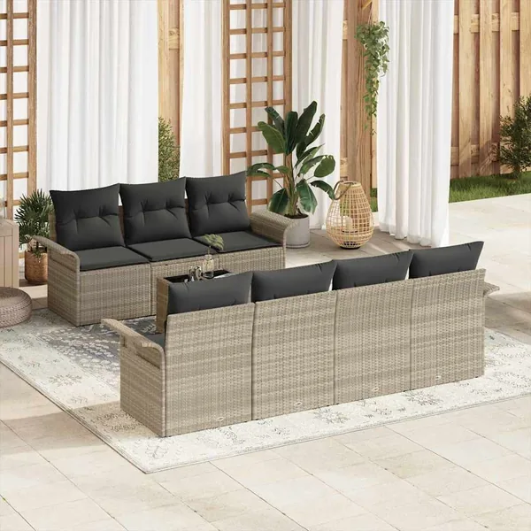 Ensemble de canapé de jardin 8 pcs Gris clair polyrotin