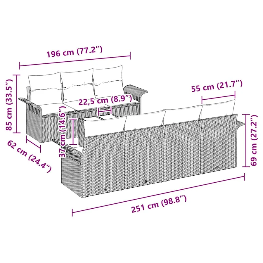 Ensemble de canapé de jardin 8 pcs Gris clair polyrotin - 11