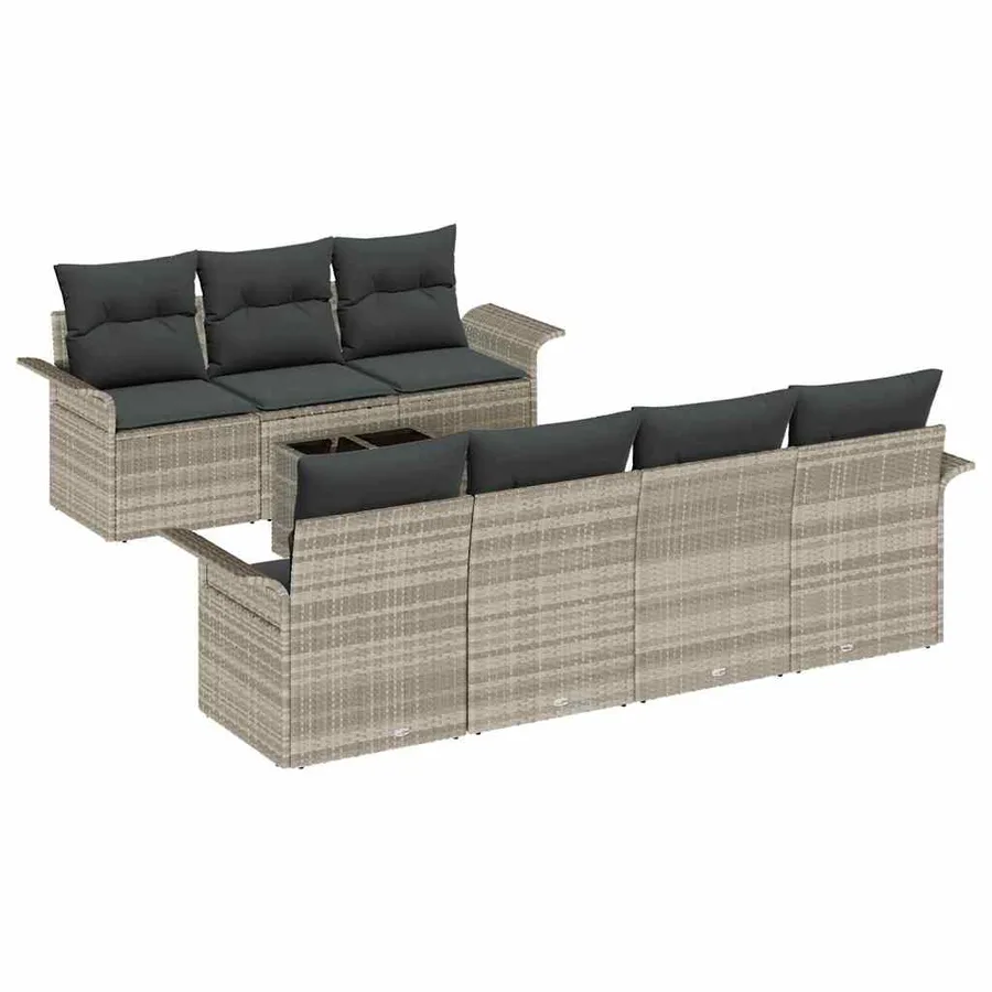 Ensemble de canapé de jardin 8 pcs Gris clair polyrotin - 2