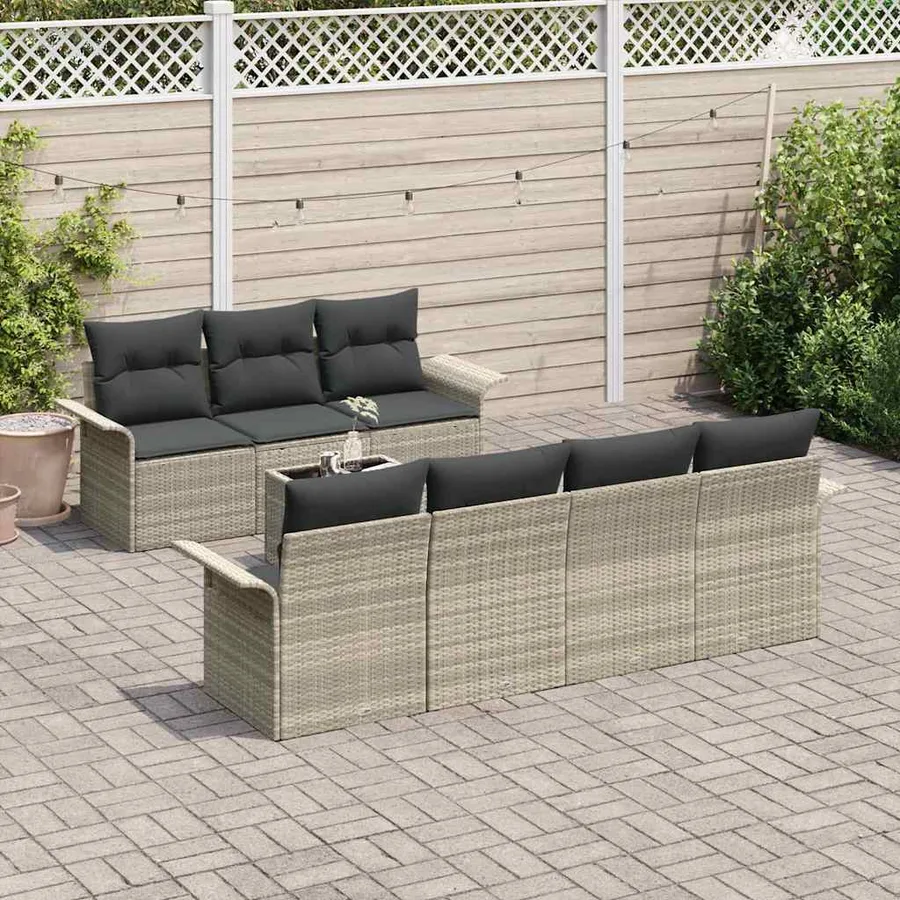 Ensemble de canapé de jardin 8 pcs Gris clair polyrotin - 3