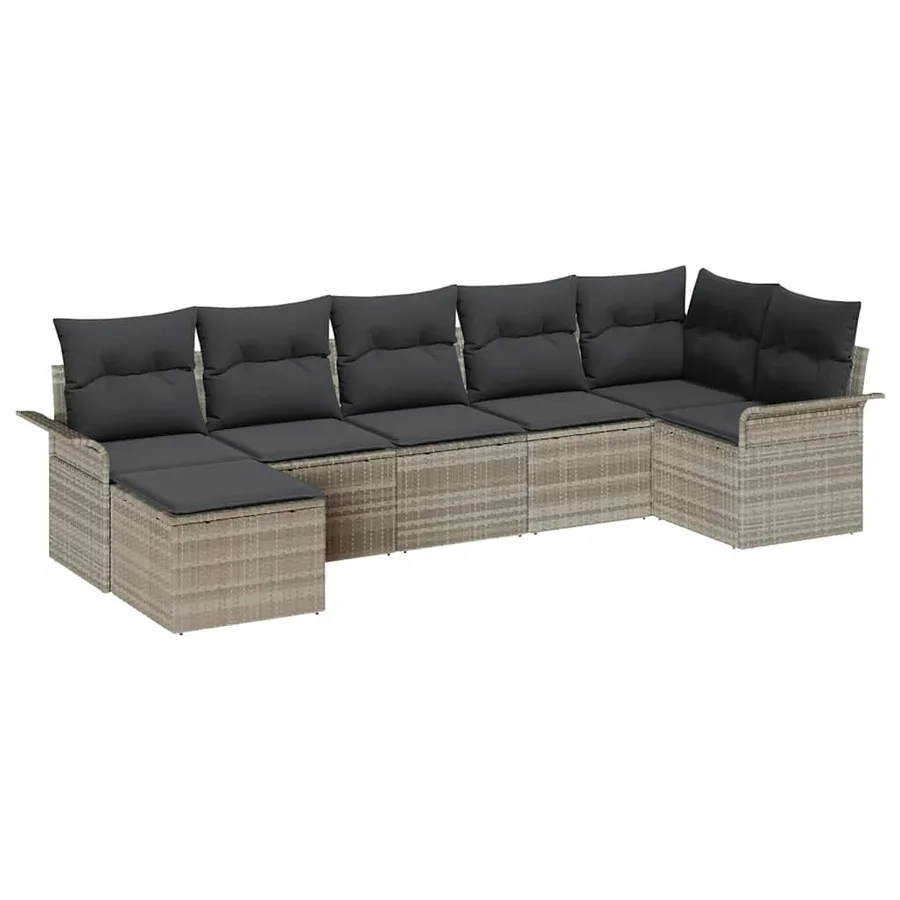 Ensemble de canapé de jardin 7 pcs Gris clair Poly rotin - 2