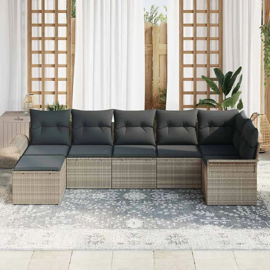 Ensemble de canapé de jardin 7 pcs Gris clair Poly rotin - 3