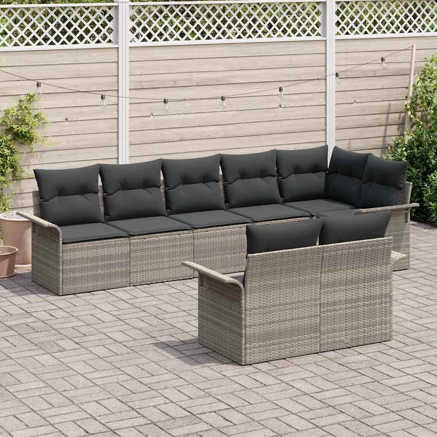 Ensemble de canapé de jardin 8 pcs Gris clair polyrotin - 3