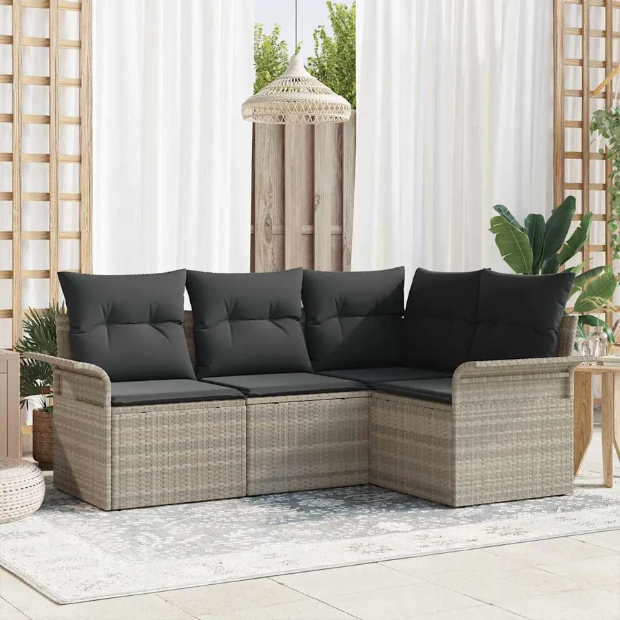 Ensemble de canapé de jardin 4 pcs Gris clair polyrotin
