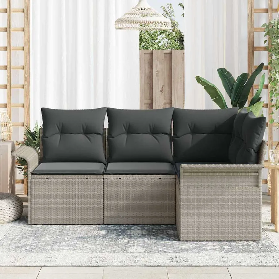 Ensemble de canapé de jardin 4 pcs Gris clair polyrotin - 3
