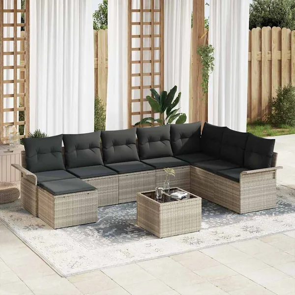 Ensemble de canapé de jardin 9 pcs Gris clair Poly rotin