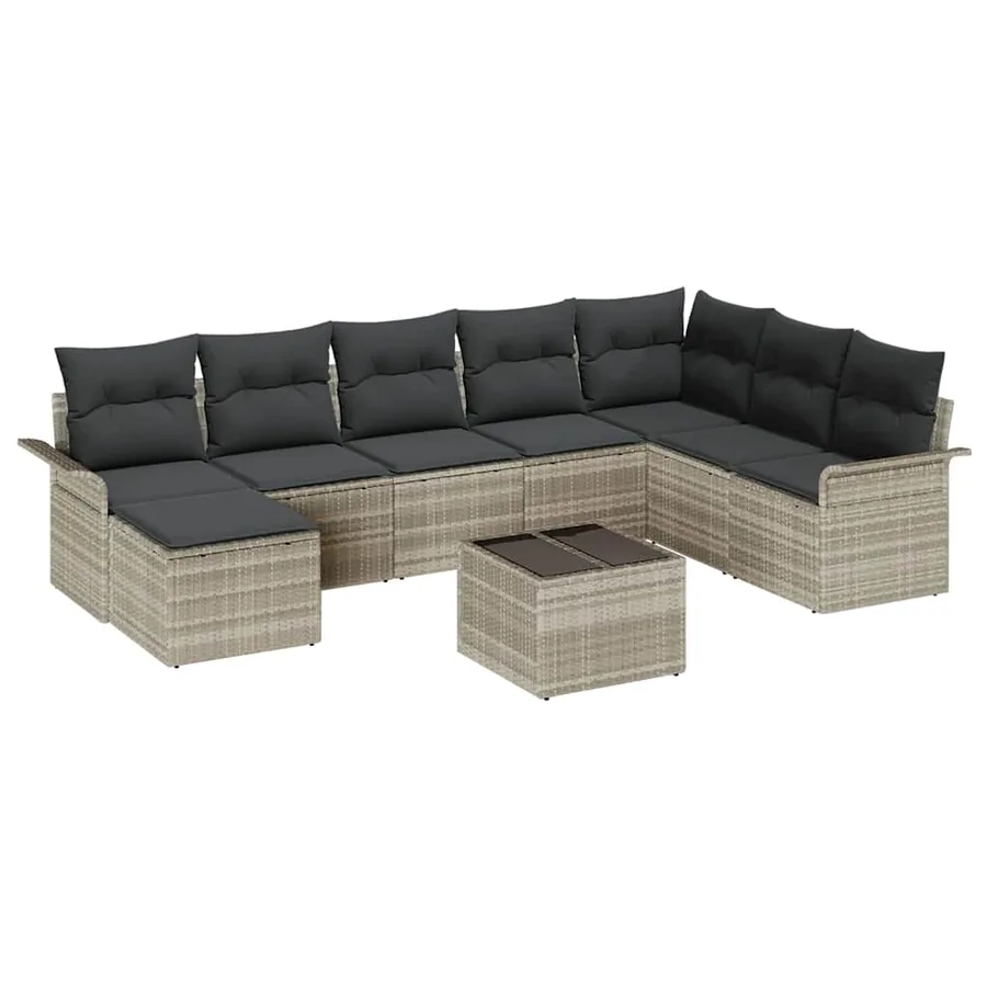 Ensemble de canapé de jardin 9 pcs Gris clair Poly rotin - 2
