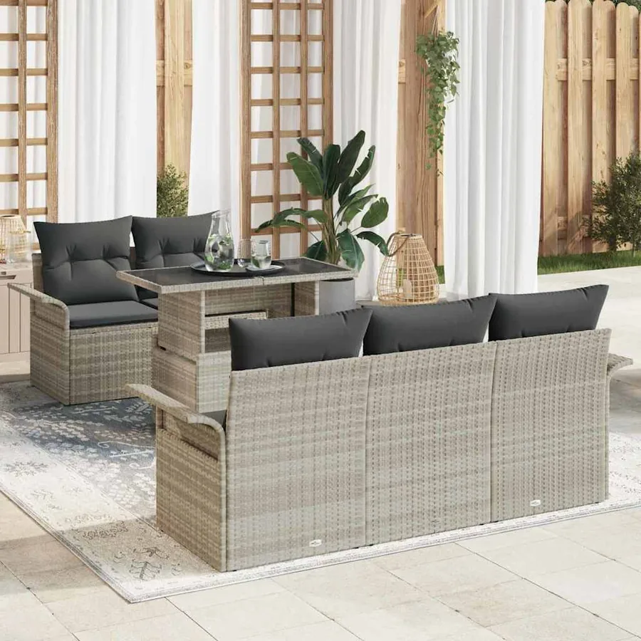 Ensemble de canapé de jardin 6 pcs Gris clair polyrotin