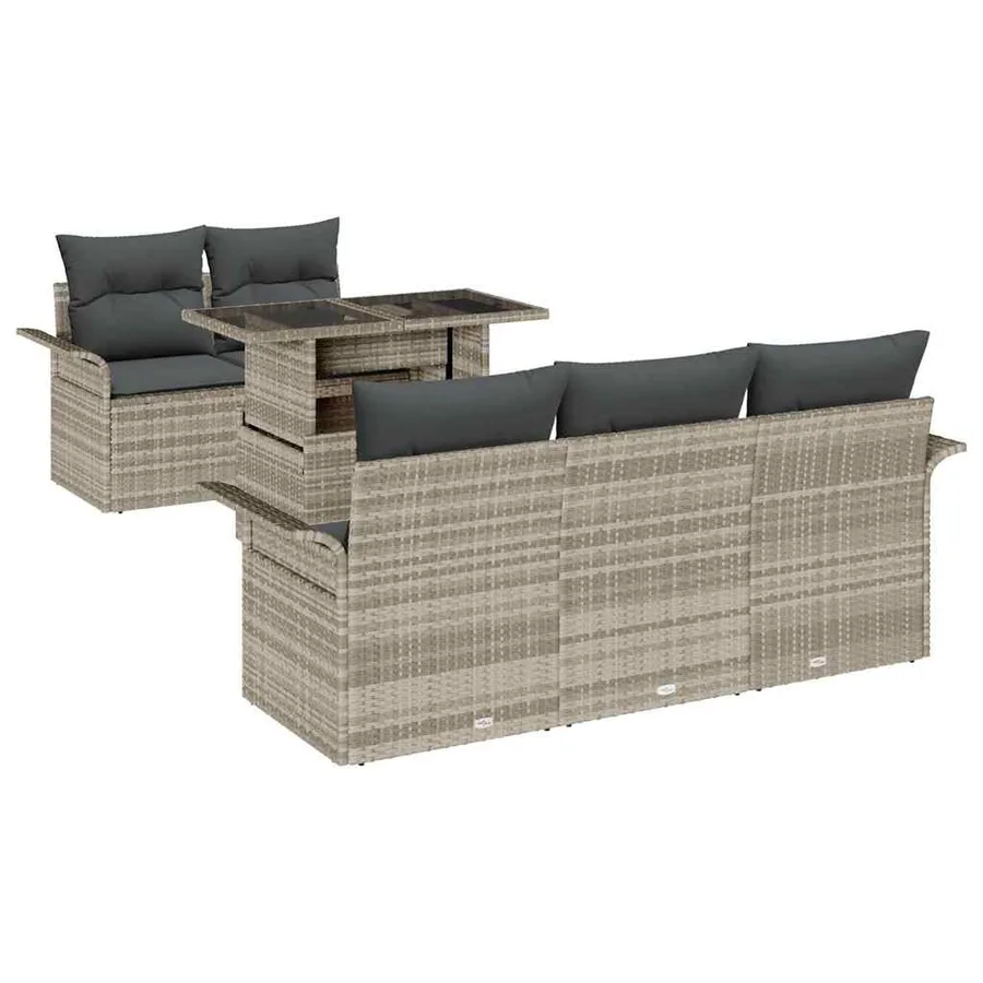 Ensemble de canapé de jardin 6 pcs Gris clair polyrotin - 2