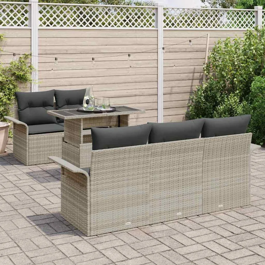 Ensemble de canapé de jardin 6 pcs Gris clair polyrotin - 3