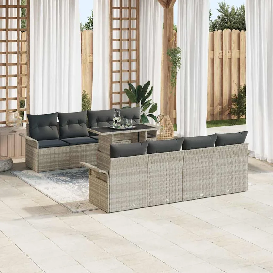 Ensemble de canapé de jardin 9 pcs Gris clair polyrotin - 3