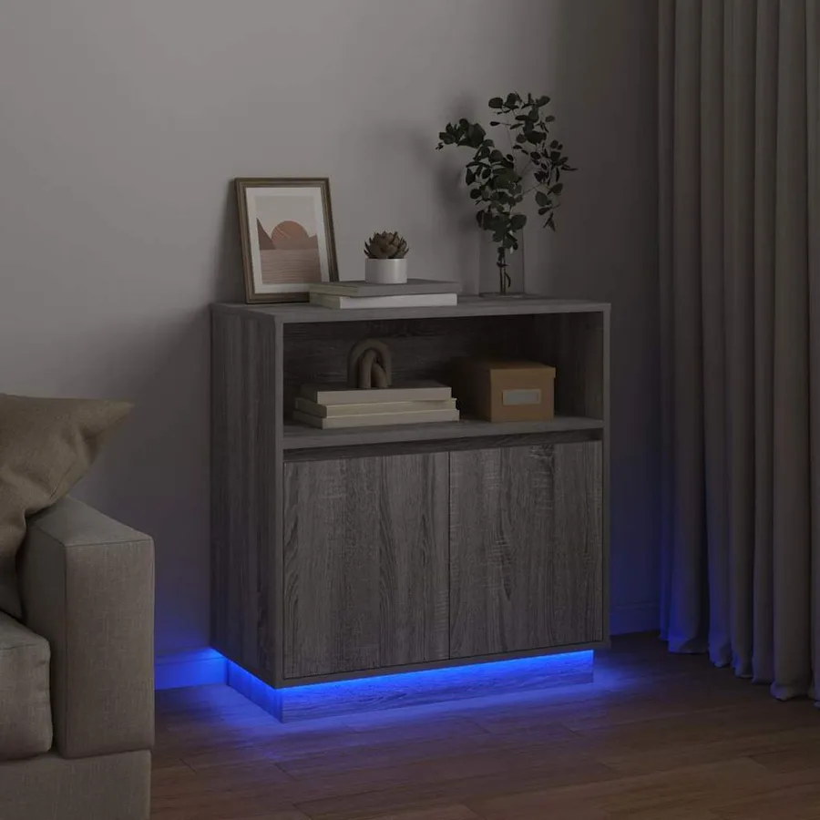 Buffet LED Gris Sonoma 71 x 34,5 x 75 cm Bois d'ingénierie - 6