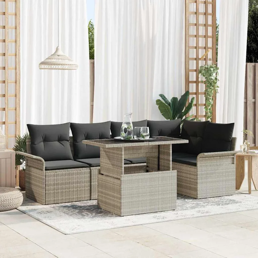 Ensemble de canapé de jardin 6 pcs Gris clair polyrotin