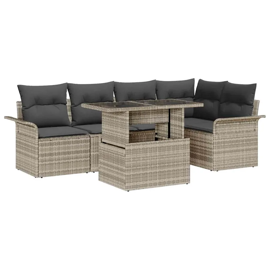 Ensemble de canapé de jardin 6 pcs Gris clair polyrotin - 2