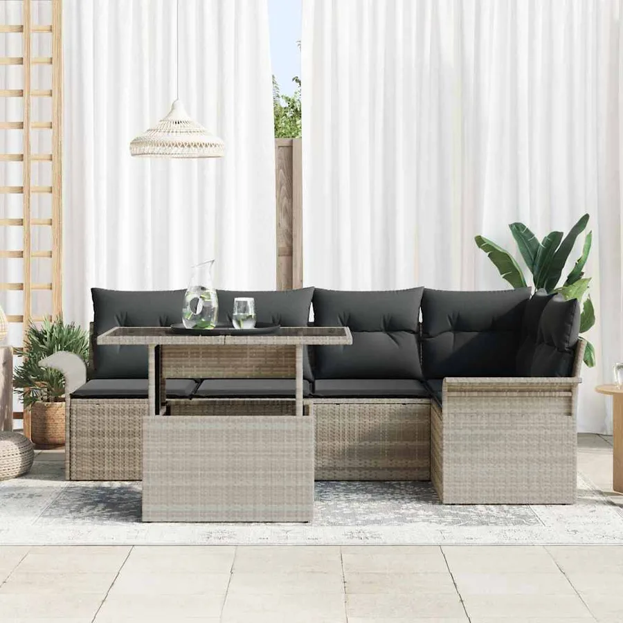 Ensemble de canapé de jardin 6 pcs Gris clair polyrotin - 3