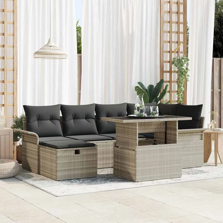 Ensemble de canapé de jardin 7 pcs Gris clair polyrotin