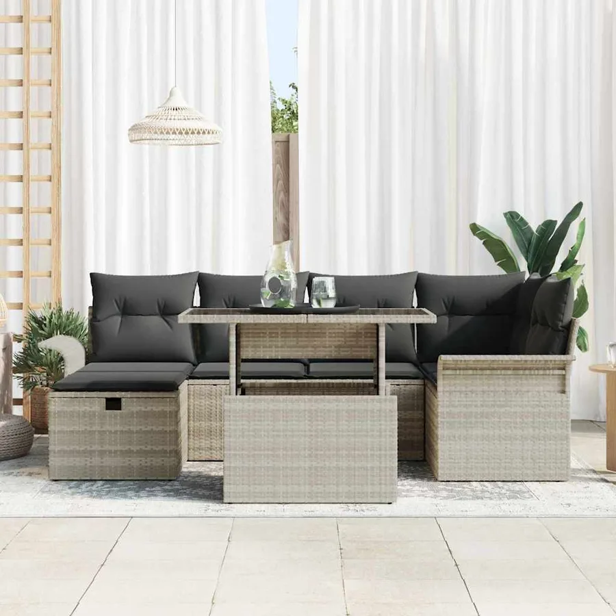 Ensemble de canapé de jardin 7 pcs Gris clair polyrotin - 3