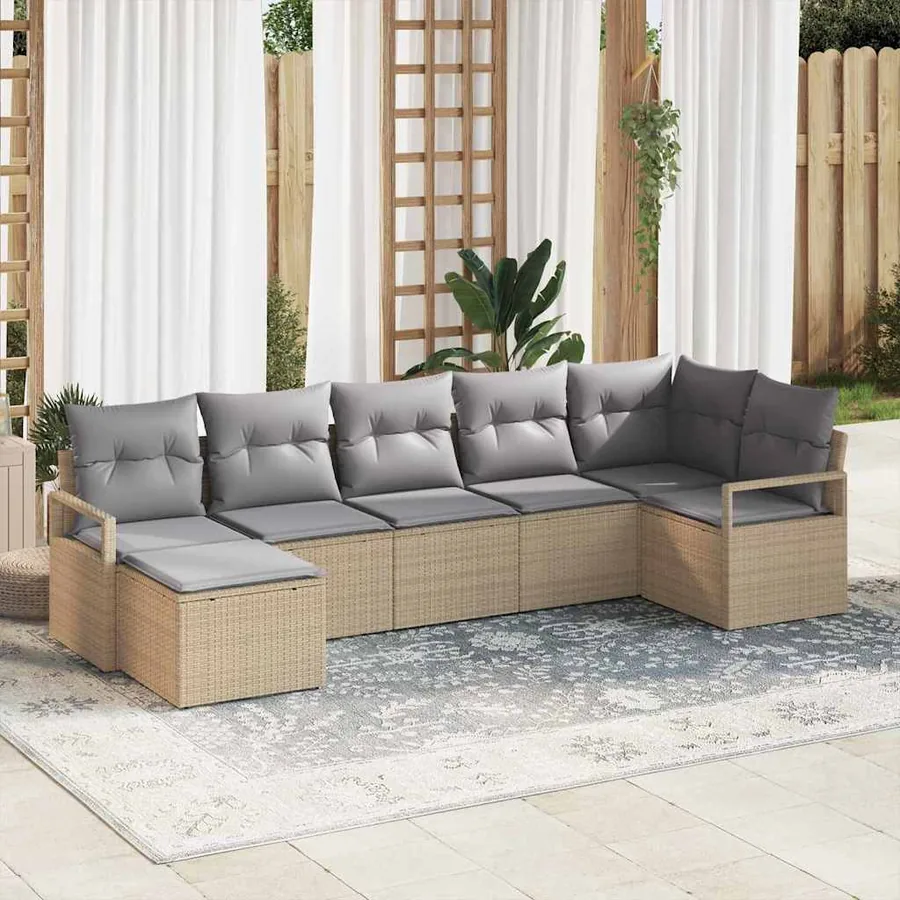 Ensemble de Canapés avec coussin 7 pcs Beige polyrotin