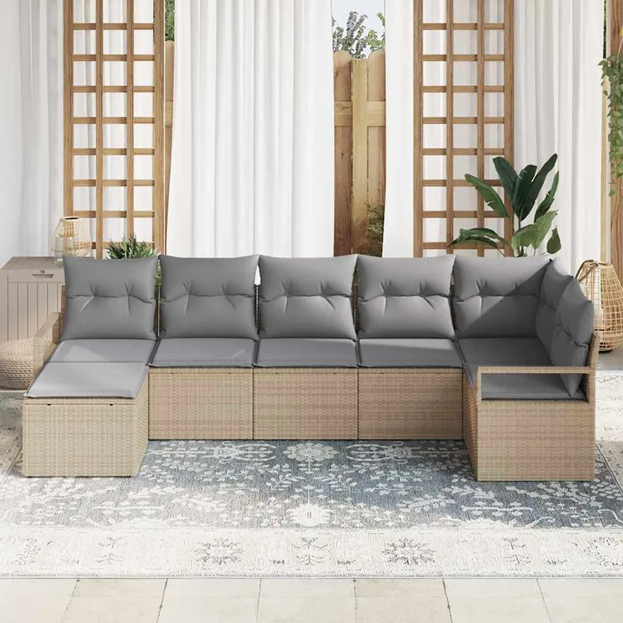 Ensemble de Canapés avec coussin 7 pcs Beige polyrotin - 3