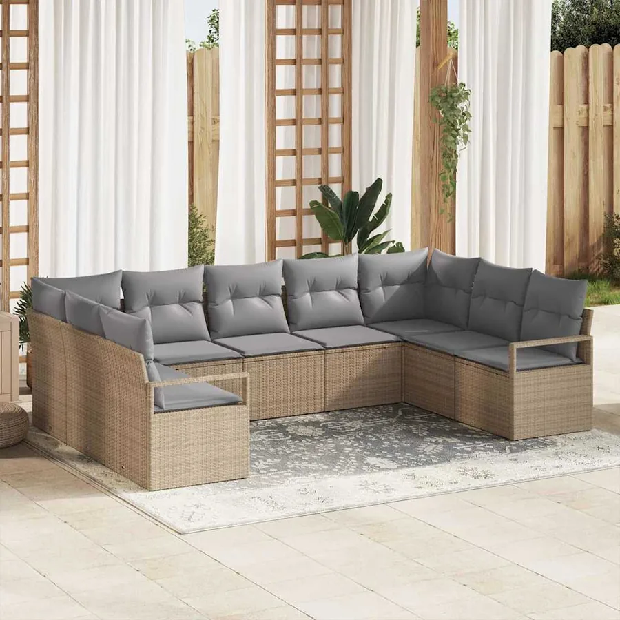 Ensemble de Canapés avec coussin 9 pcs Beige polyrotin