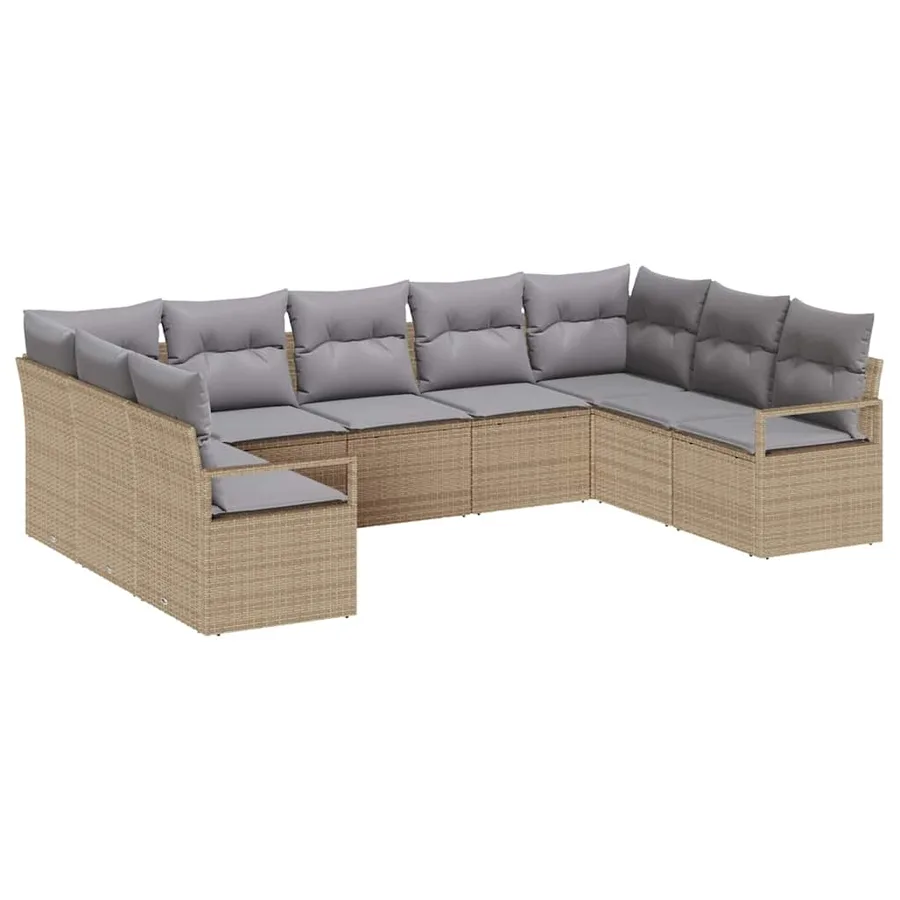Ensemble de Canapés avec coussin 9 pcs Beige polyrotin - 2