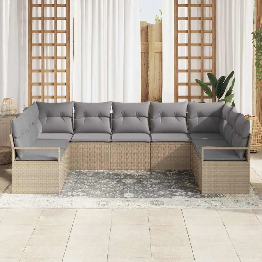 Ensemble de Canapés avec coussin 9 pcs Beige polyrotin - 3