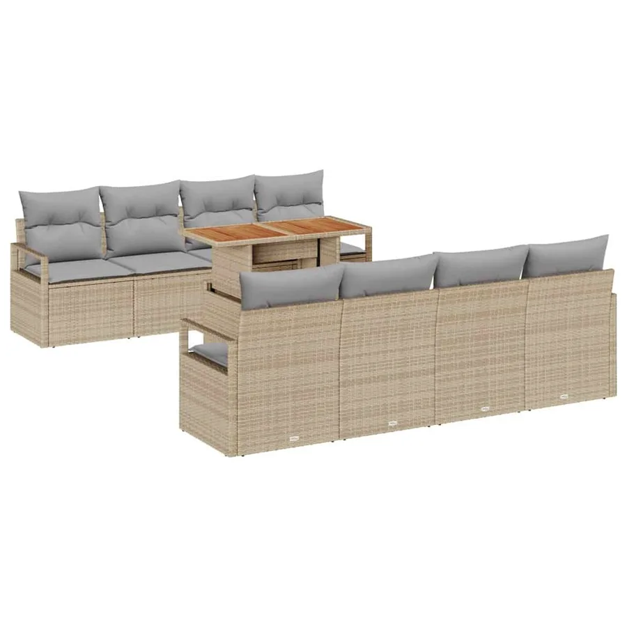 Ensemble de canapé de jardin avec coussin 9 pcs Beige et gris - 2