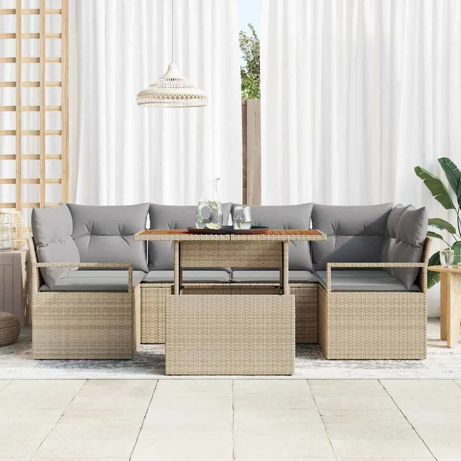 Ensemble de canapé de jardin 7 pcs beige et gris clair - 3