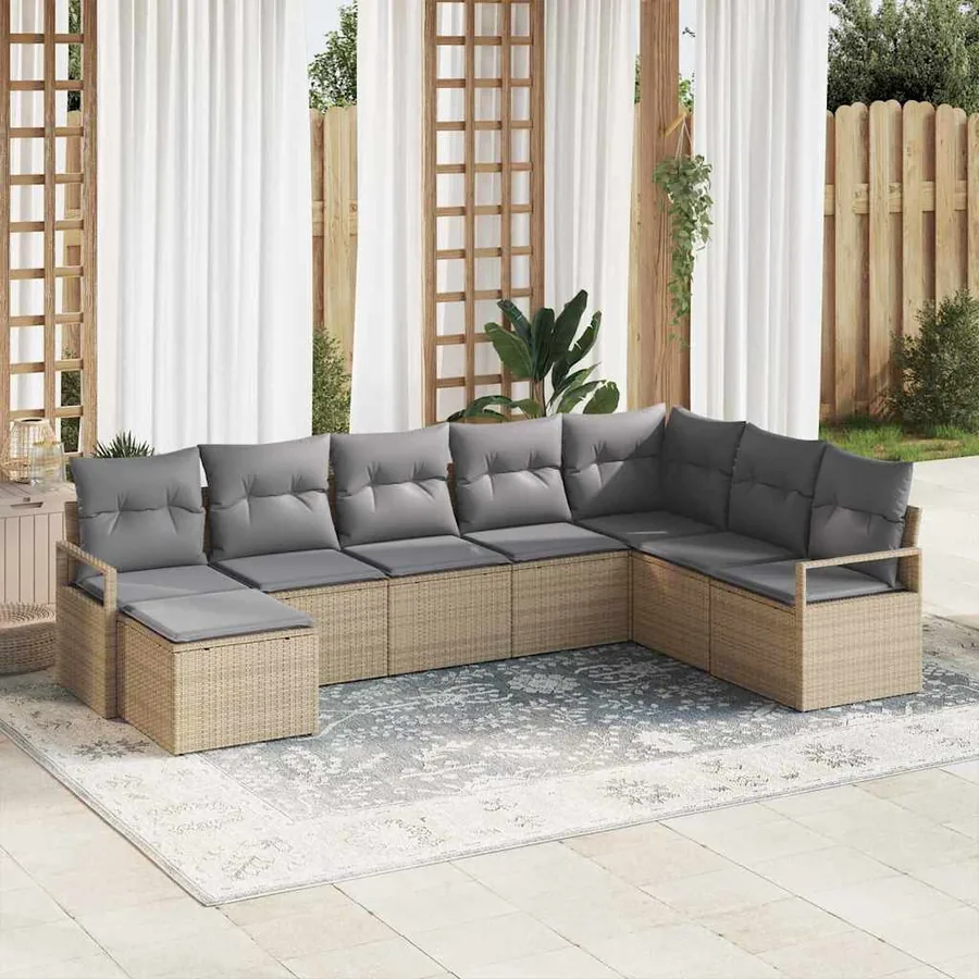 Ensemble de Canapés avec coussin 8 pcs Beige polyrotin