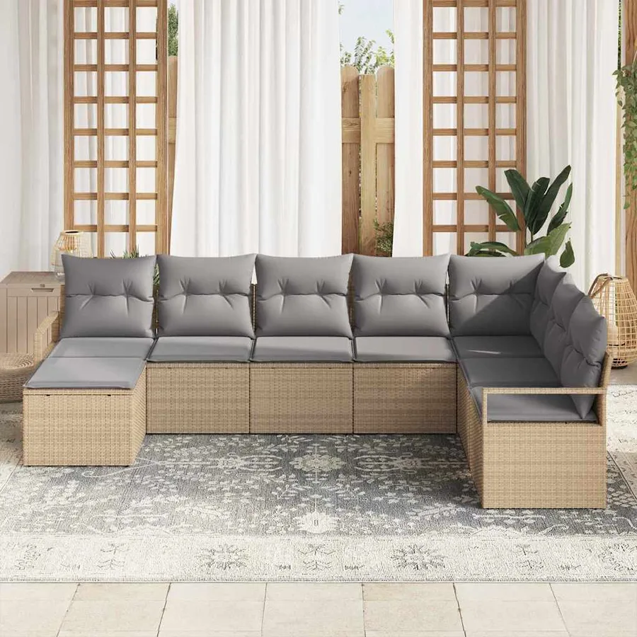 Ensemble de Canapés avec coussin 8 pcs Beige polyrotin - 3