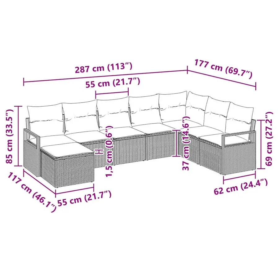 Ensemble de Canapés avec coussin 8 pcs Beige polyrotin - 9
