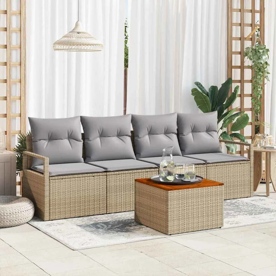 Ensemble de canapé de jardin avec coussin 5 pcs Beige polyrotin