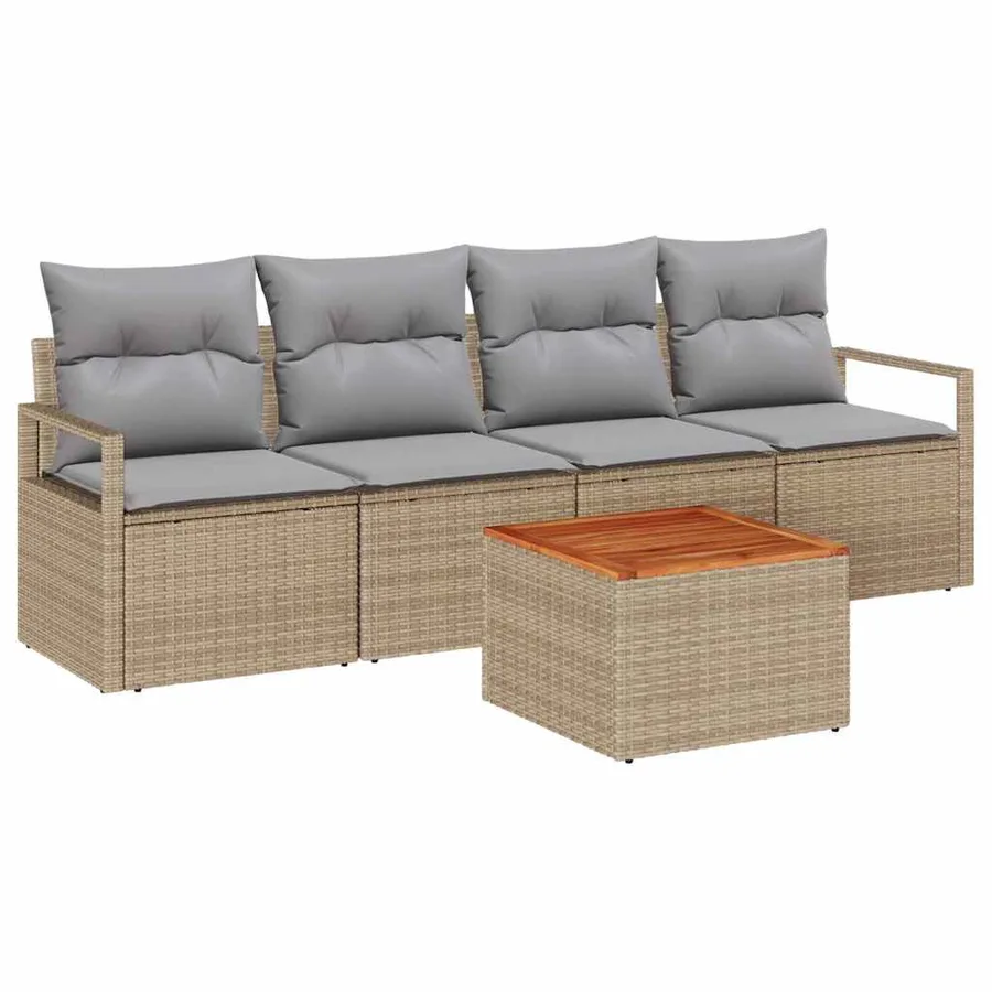 Ensemble de canapé de jardin avec coussin 5 pcs Beige polyrotin - 2