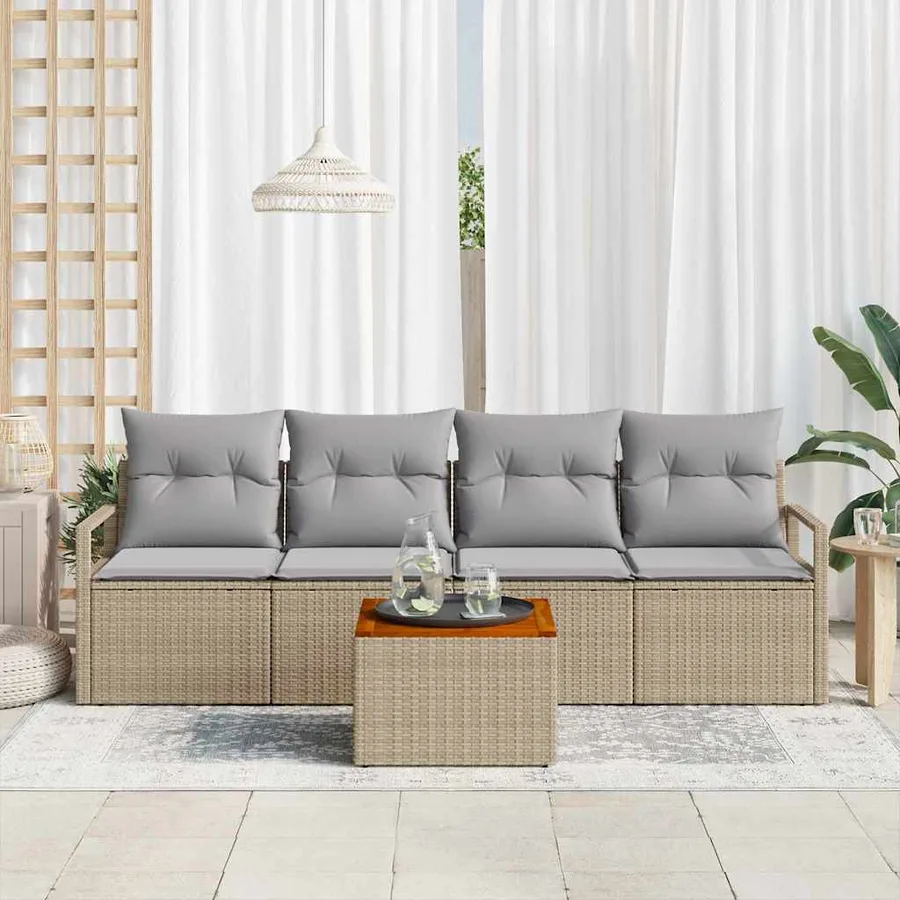 Ensemble de canapé de jardin avec coussin 5 pcs Beige polyrotin - 3