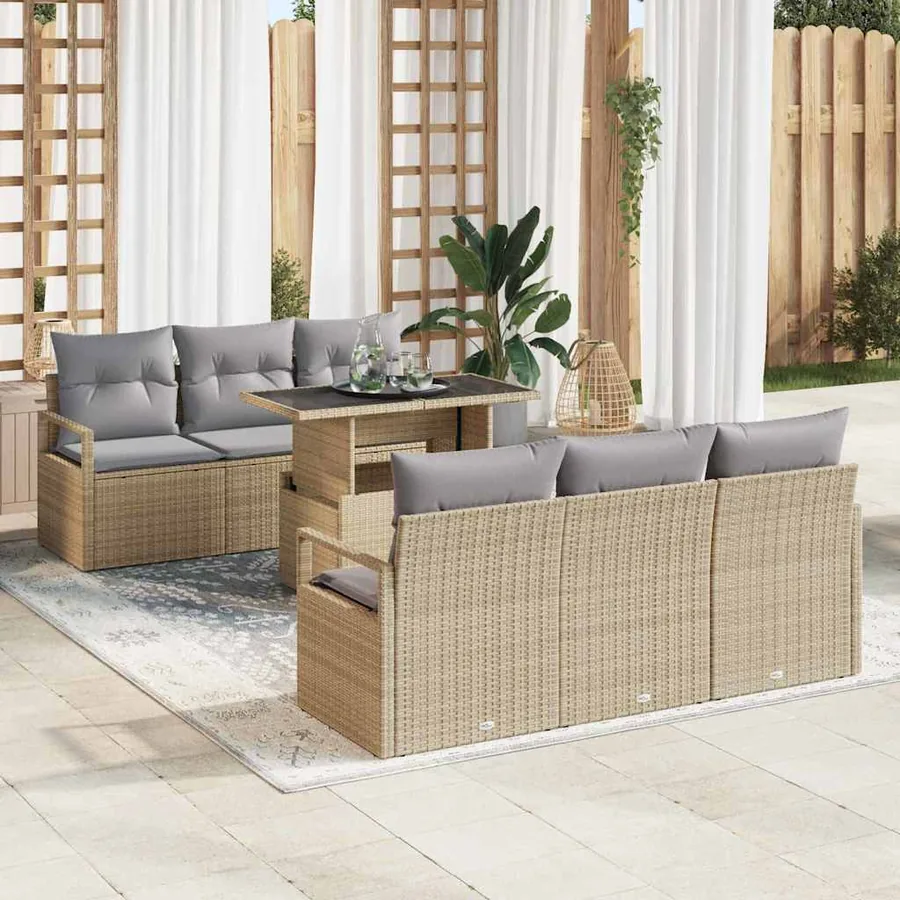 Ensemble de canapé de jardin 7 pcs Beige et Gris clair
