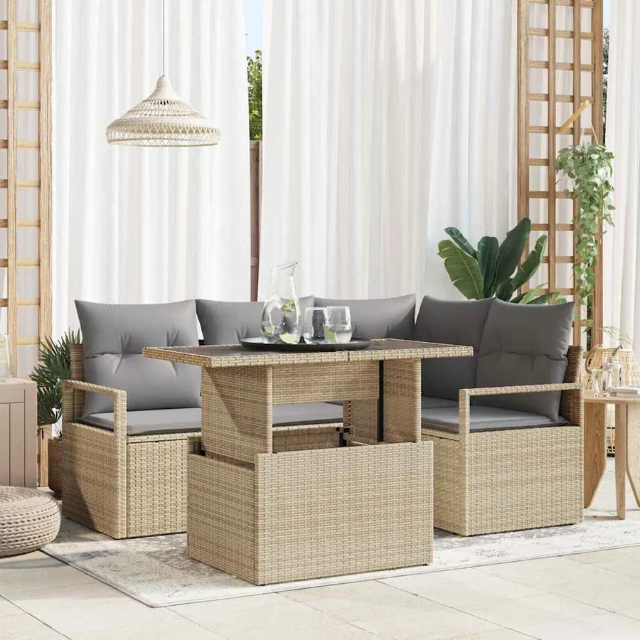 Ensemble de canapé de jardin 5 pcs beige et gris clair