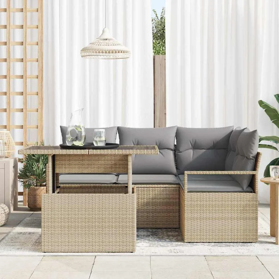 Ensemble de canapé de jardin 5 pcs beige et gris clair - 3