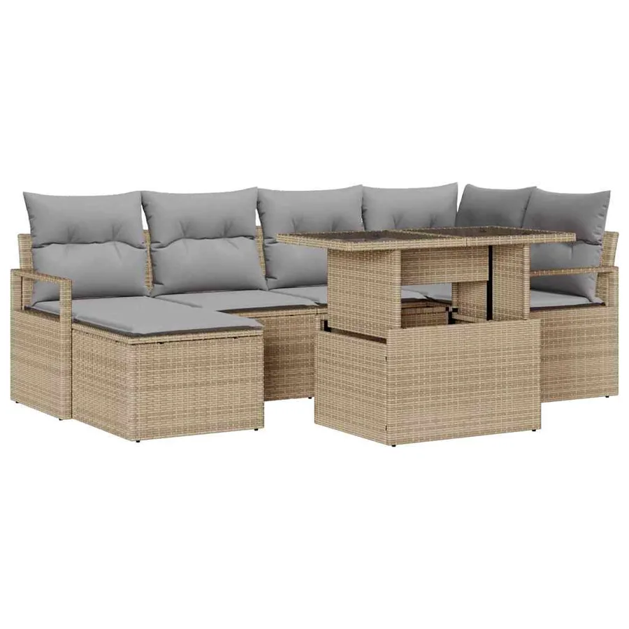 Ensemble de canapé de jardin 7 pcs beige et gris clair - 2