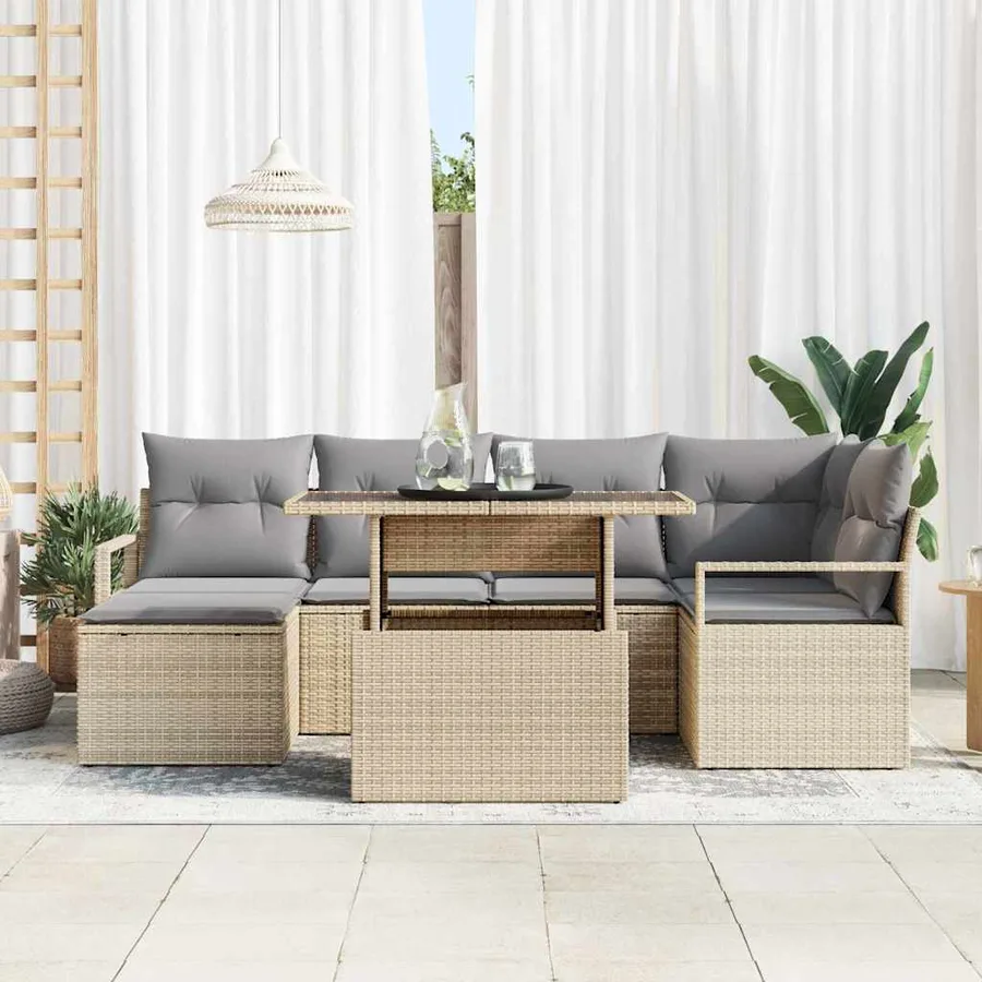 Ensemble de canapé de jardin 7 pcs beige et gris clair - 3
