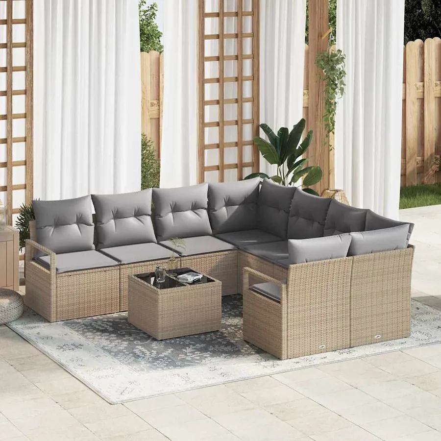 Ensemble de Canapés avec coussin 9 pcs Beige et gris polyrotin