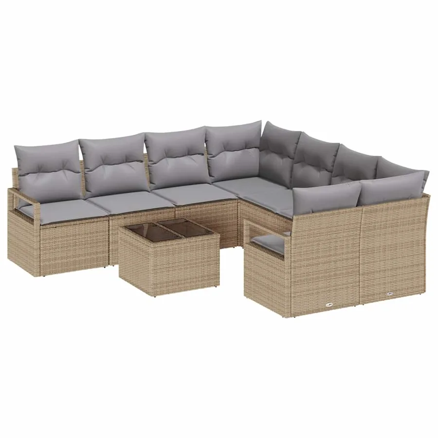 Ensemble de Canapés avec coussin 9 pcs Beige et gris polyrotin - 2