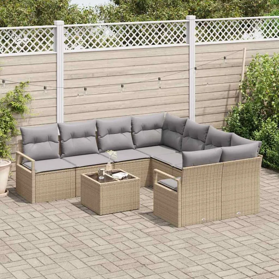 Ensemble de Canapés avec coussin 9 pcs Beige et gris polyrotin - 3