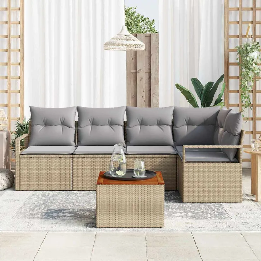 Ensemble de canapé de jardin avec coussin 6 pcs Beige polyrotin - 3