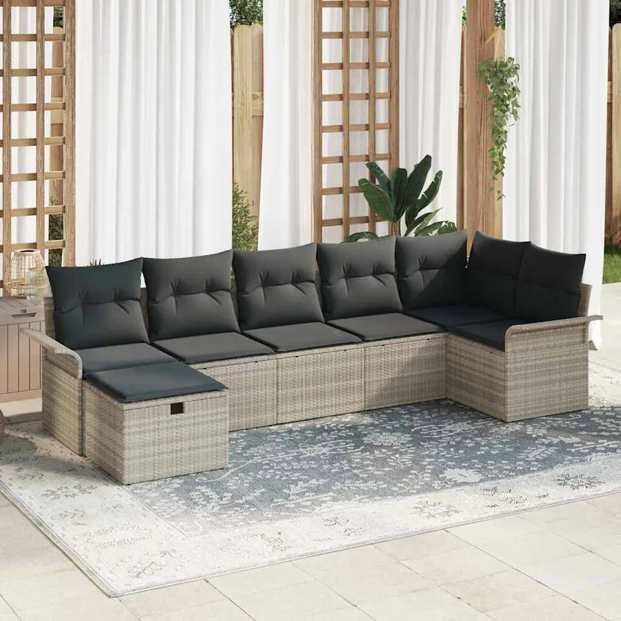Ensemble de canapé de jardin 7 pcs Gris clair Poly rotin