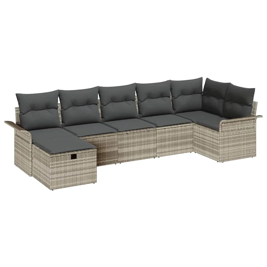 Ensemble de canapé de jardin 7 pcs Gris clair Poly rotin - 2
