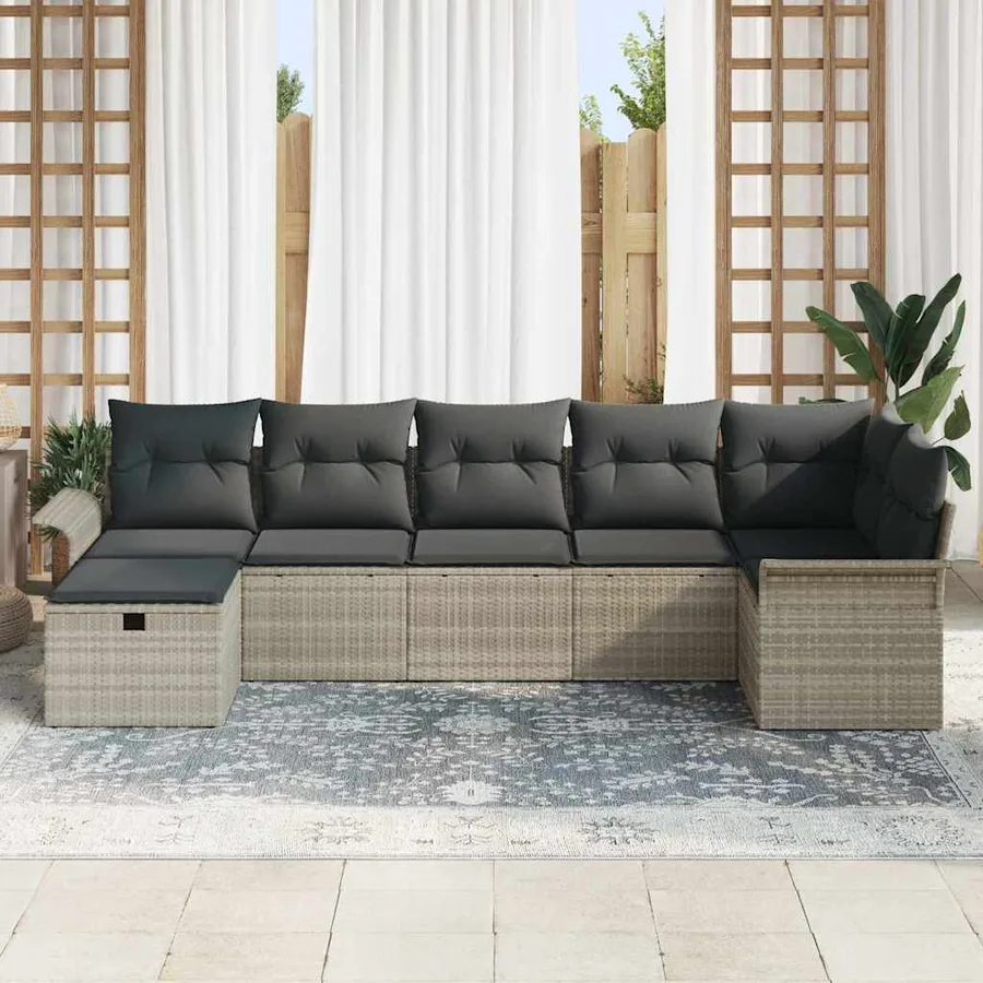 Ensemble de canapé de jardin 7 pcs Gris clair Poly rotin - 3