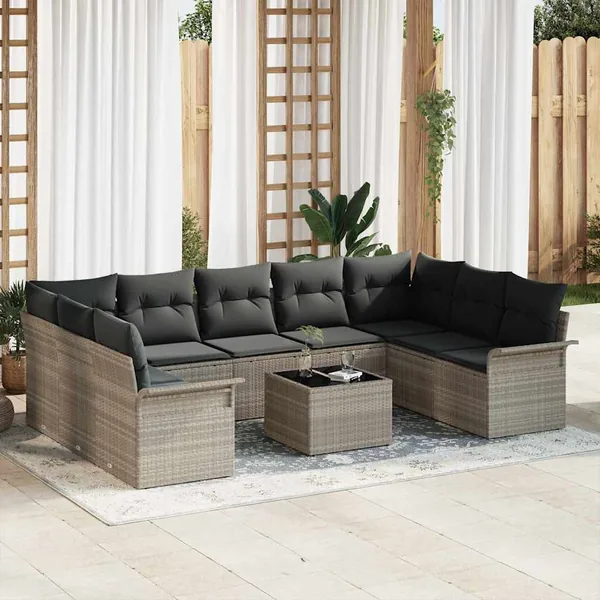 Ensemble de canapé de jardin 10 pcs Gris polyrotin