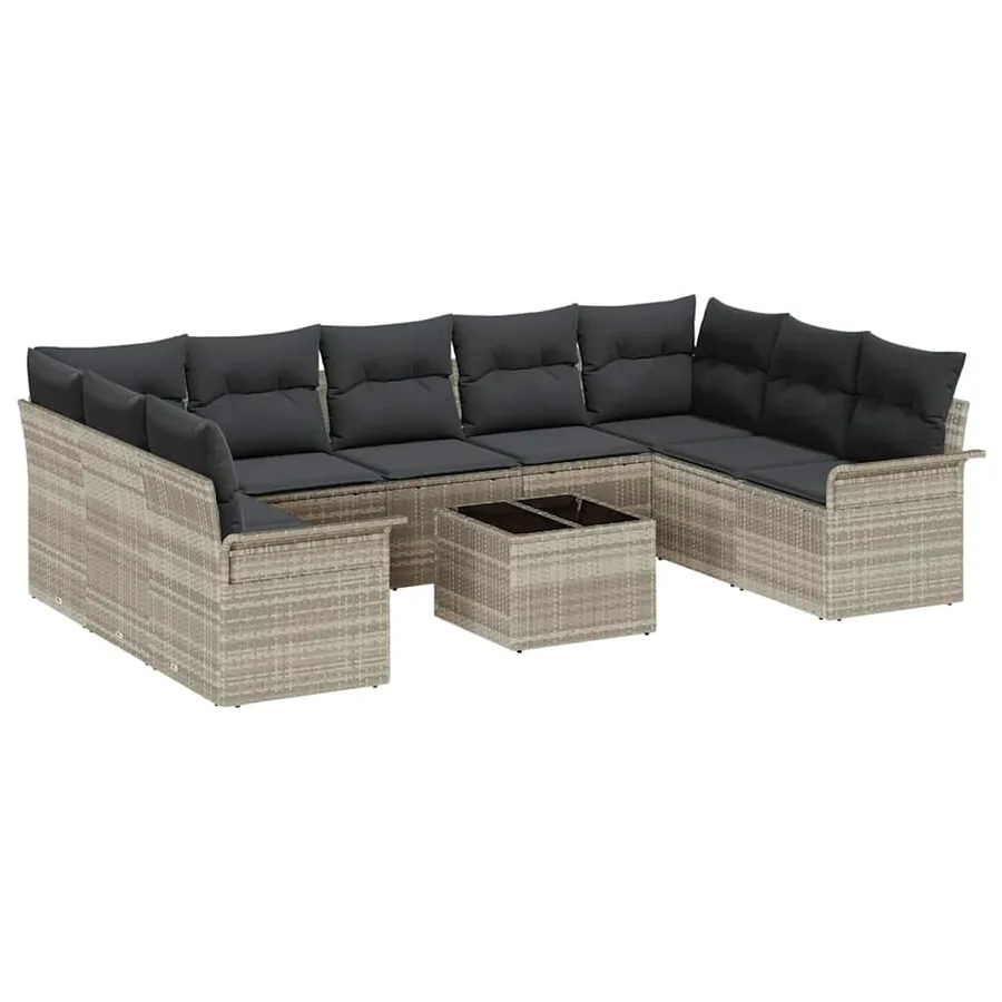 Ensemble de canapé de jardin 10 pcs Gris polyrotin - 2